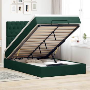 ARDEBO.de - Ottoman-Bett mit Matratzen & LEDs Dunkelgrün 120x190 cm Samt