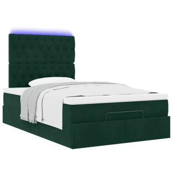 Ottoman-Bett mit Matratzen & LEDs Dunkelgrün 120x190 cm Samt
