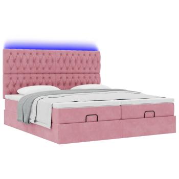 Ottoman-Bett mit Matratzen & LEDs Rosa 160x200 cm Samt