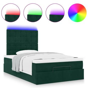 Ottoman-Bett mit Matratzen & LEDs Dunkelgrün 120x190 cm Samt