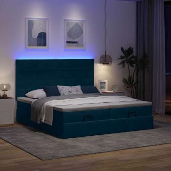Ottoman-Bett mit Matratzen & LEDs Dunkelblau 160x200 cm Samt