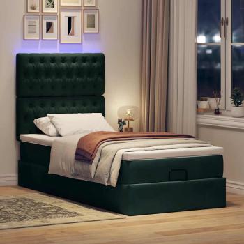 Ottoman-Bett mit Matratzen & LEDs Dunkelgrün 80x200 cm Samt