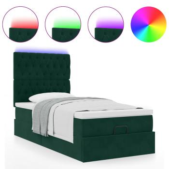 Ottoman-Bett mit Matratzen & LEDs Dunkelgrün 80x200 cm Samt