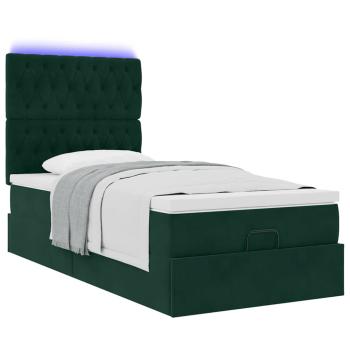 Ottoman-Bett mit Matratzen & LEDs Dunkelgrün 80x200 cm Samt