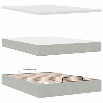 Ottoman-Bett mit Matratze Hellgrau 140x190 cm Samt