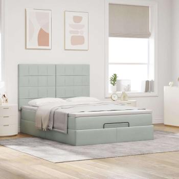 Ottoman-Bett mit Matratzen Hellgrau 140x190 cm Samt