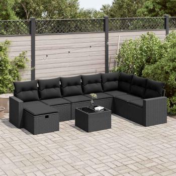ARDEBO.de - 9-tlg. Garten-Sofagarnitur mit Kissen Schwarz Poly Rattan
