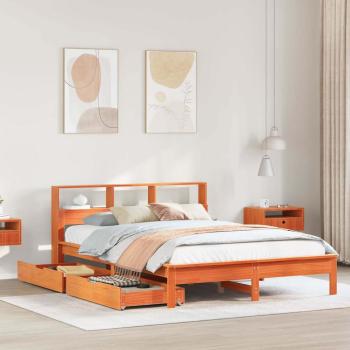 ARDEBO.de - Massivholzbett mit Regal ohne Matratze Wachsbraun 150x200 cm