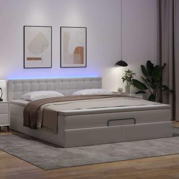 Ottoman-Bett mit Matratzen & LEDs Reinweiß 180x200cm Kunstleder