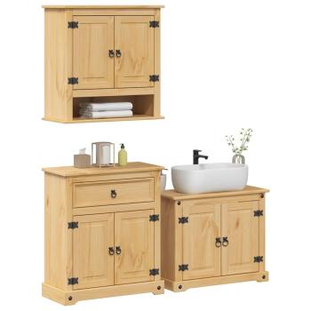 ARDEBO.de - 3-tlg. Badmöbel-Set CoronaMassivholz Kiefer
