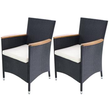 ARDEBO.de - Gartenstühle 2 Stk. mit Polstern Poly Rattan Schwarz