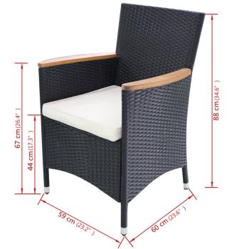 Gartenstühle 2 Stk. mit Polstern Poly Rattan Schwarz