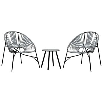 Gartenstuhl-Set 3-tlg. Schwarz und Hellgrau Poly Rattan