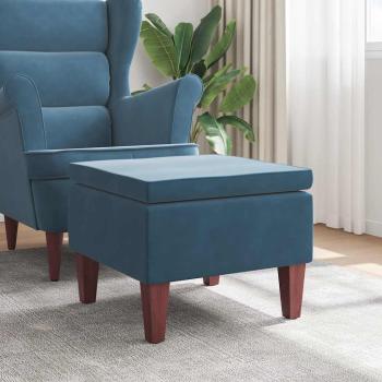 ARDEBO.de - Hocker mit Holzbeinen Blau Samt