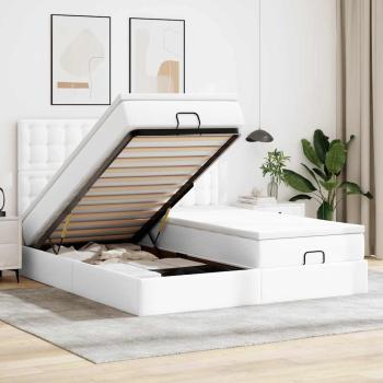 ARDEBO.de - Ottoman-Bett mit Matratzen & LEDs Reinweiß 200x200cm Kunstleder