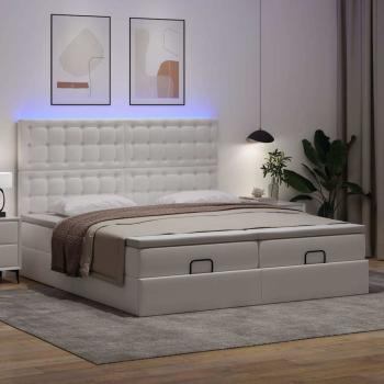 Ottoman-Bett mit Matratzen & LEDs Reinweiß 200x200cm Kunstleder