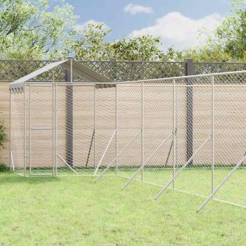 ARDEBO.de - Outdoor-Hundezwinger mit Dach Silbern 12x12x2,5m Stahl Verzinkt
