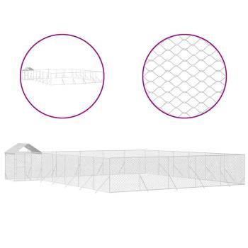 Outdoor-Hundezwinger mit Dach Silbern 12x12x2,5m Stahl Verzinkt