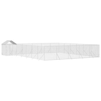 Outdoor-Hundezwinger mit Dach Silbern 12x12x2,5m Stahl Verzinkt