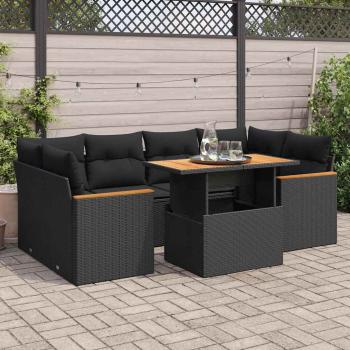 ARDEBO.de - 6-tlg. Garten-Sofagarnitur mit Kissen Schwarz Poly Rattan