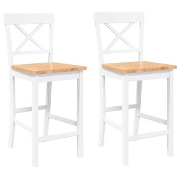 Barhocker 2 Stk. Weiß Massivholz Gummibaum