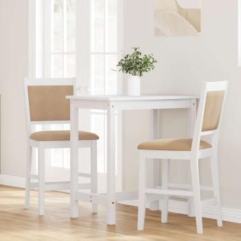 Barhocker mit Kissen 2 Stk. Weiß Massivholz Gummibaum