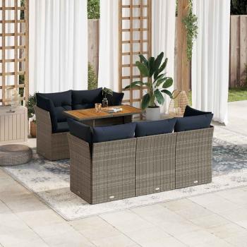 ARDEBO.de - 6-tlg. Garten-Sofagarnitur mit Kissen Grau Poly Rattan