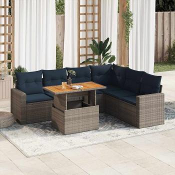 ARDEBO.de - 7-tlg. Garten-Sofagarnitur mit Kissen Grau Poly Rattan