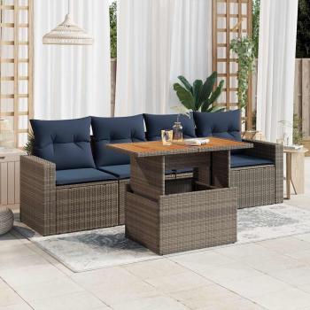 ARDEBO.de - 5-tlg. Garten-Sofagarnitur mit Kissen Grau Poly Rattan