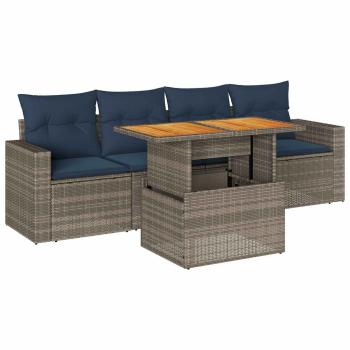 5-tlg. Garten-Sofagarnitur mit Kissen Grau Poly Rattan