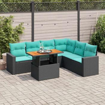 ARDEBO.de - 7-tlg. Garten-Sofagarnitur mit Kissen Schwarz Poly Rattan