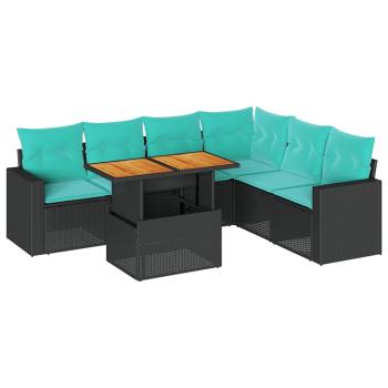 7-tlg. Garten-Sofagarnitur mit Kissen Schwarz Poly Rattan
