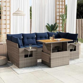 ARDEBO.de - 7-tlg. Garten-Sofagarnitur mit Kissen Grau Poly Rattan