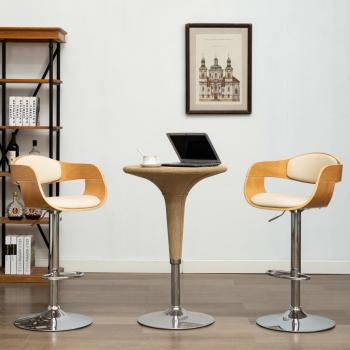 ARDEBO.de - Barhocker 2 Stk. Creme Bugholz und Kunstleder
