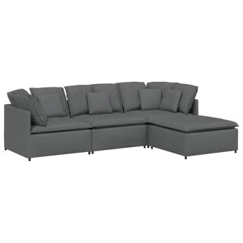 Modulares Sofa mit Fu?hocker Kissen Stoff Dunkelgrau