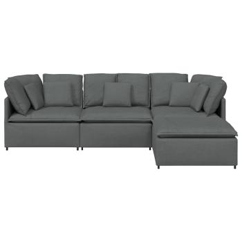 Modulares Sofa mit Fu?hocker Kissen Stoff Dunkelgrau