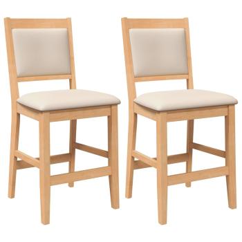 Barhocker mit Kissen 2 Stk. Natur Massivholz Gummibaum