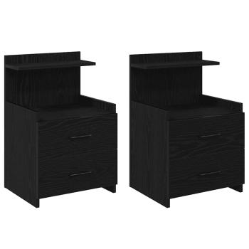 Nachttische 2 Stk. mit 2 Schubladen Schwarz 40x36,5x62 cm