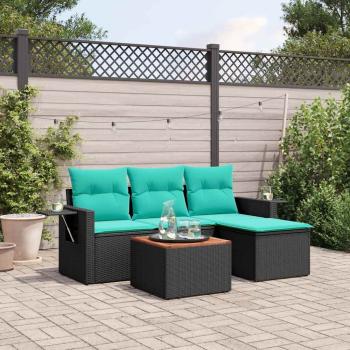 ARDEBO.de - 5-teiliges Gartensofa-Set mit Kissen, schwarzes Polyrattan