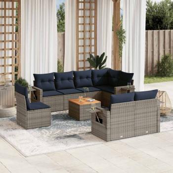 ARDEBO.de - 9-teiliges Gartensofa-Set mit Kissen, grau, Polyrattan
