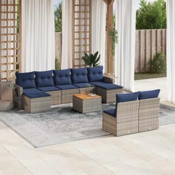 ARDEBO.de - 10-teiliges Gartensofa-Set mit Kissen, grau, Polyrattan