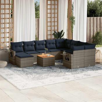 ARDEBO.de - 11-teiliges Gartensofa-Set mit Kissen, grau, Polyrattan