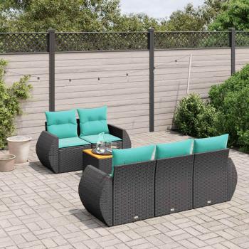 ARDEBO.de - 6-teiliges Gartensofa-Set mit Kissen, schwarzes Polyrattan