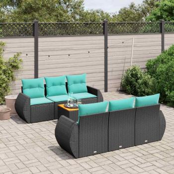 ARDEBO.de - 7-teiliges Gartensofa-Set mit Kissen, schwarzes Polyrattan