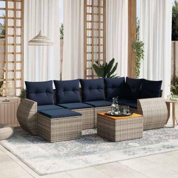 ARDEBO.de - 7-teiliges Gartensofa-Set mit Kissen, grau, Polyrattan