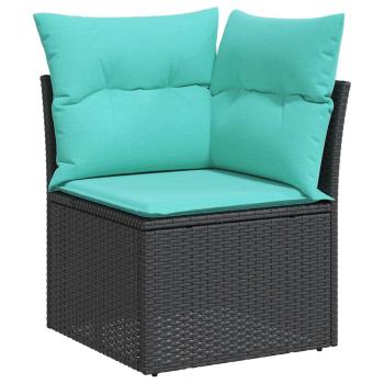 10-teiliges Gartensofa-Set mit Kissen, schwarzes Polyrattan