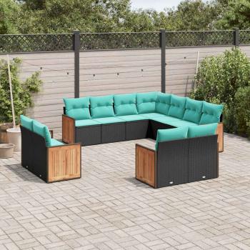 ARDEBO.de - 11-teiliges Gartensofa-Set mit Kissen, schwarzes Polyrattan