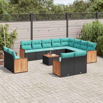 ARDEBO.de - 13-teiliges Gartensofa-Set mit Kissen, schwarzes Polyrattan