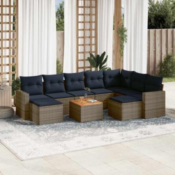 ARDEBO.de - 10-teiliges Gartensofa-Set mit Kissen, grau, Polyrattan