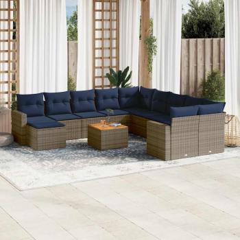 ARDEBO.de - 14-teiliges Gartensofa-Set mit Kissen, grau, Polyrattan
